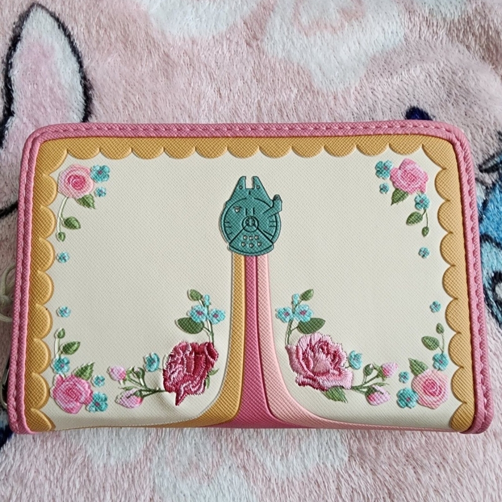 Star Wars Rebel Alliance Floral Loungeflt Embroidered Pink and Cream Wallet